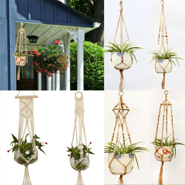2x Macrame Plant Hanger Vintage Rope Basket Outdoor Pot Holder Flower Garden